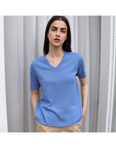 린넨 브이넥 블루 니트_Linen V-neck BL NT