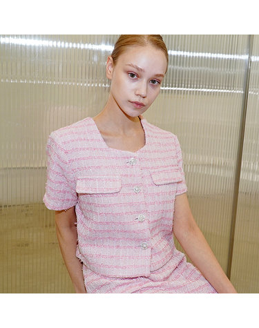 U넥 크롭 핑크 자켓 _ U neck Crop PK JK
