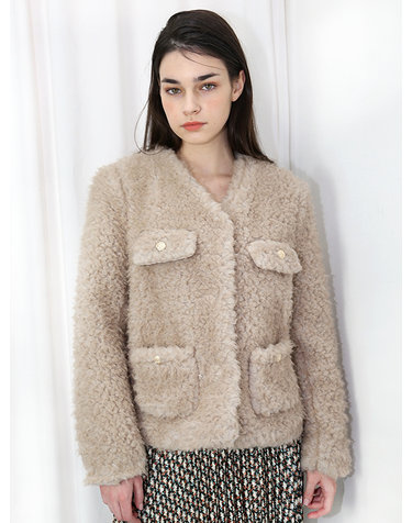 브이넥 양털 베이지 자켓 _ V-neck Wool Beige JK