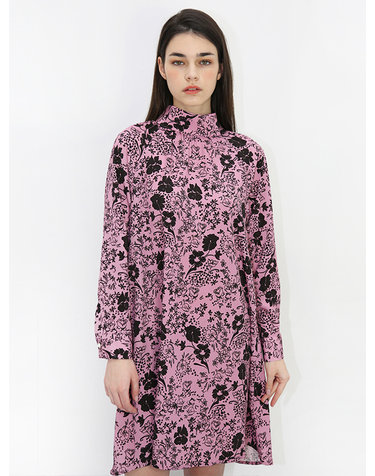 터틀넥 플라워 핑크 원피스_Turtleneck Flower Pink OP