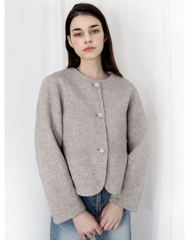 진주버튼 핸드메이드 크롭 브라운 자켓_ Handmade Crop Brown JK