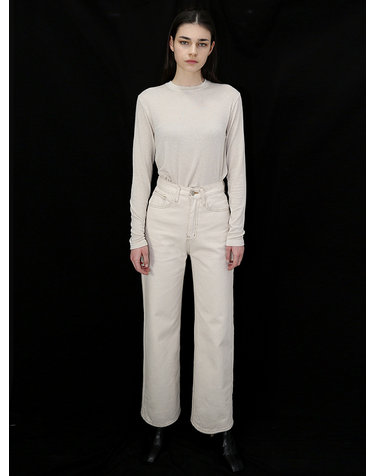 하이웨스트 생지 크림 면바지_ High waist Cream Cotton PT
