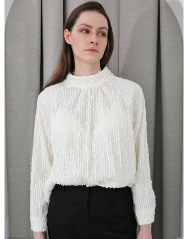 터틀넥 글리터 아이보리 블라우스_Turtleneck Glitter Ivory BL