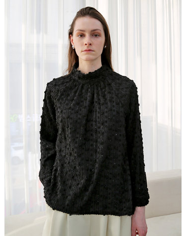 터틀넥 글리터 블랙 블라우스_Turtleneck Glitter Black BL