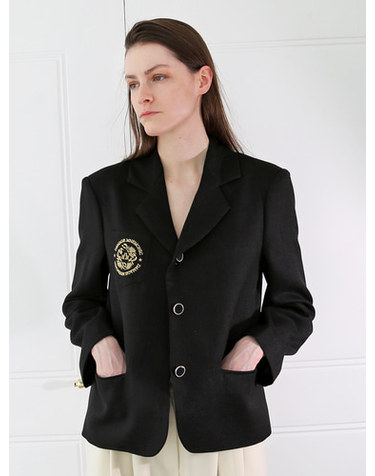 린넨 포켓 자수 블랙 자켓_ Linen Embroidery Black JK