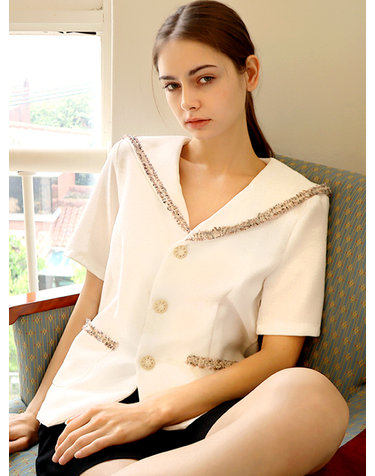 팬시 세라 트위드 화이트 자켓_ Fancy Sailor collar Tweed White JK