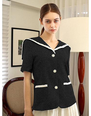 팬시 세일러 트위드 블랙 자켓_ Fancy Sailor collar Tweed Black JK