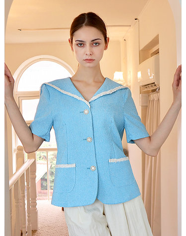 팬시 세일러 트위드 블루 자켓_ Fancy Sailor collar Tweed Blue JK