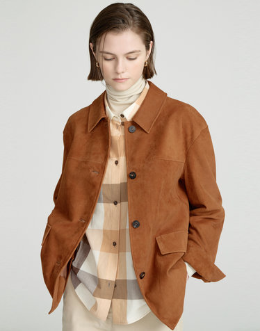[LUXURY LEATHER][염소가죽]카멜 스웨이드 자켓