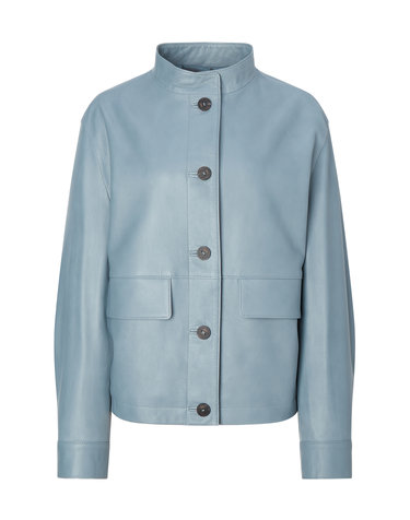 [LUXURY LEATHER][양가죽]다크블루 포켓 배색 셔켓형 가죽 자켓