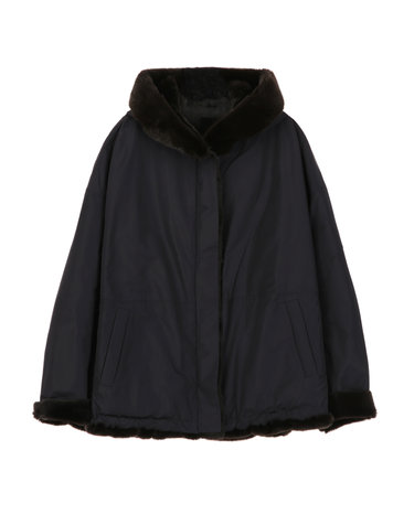 [LF단독][LUXURY FUR][밍크·위즐][리버시블]블랙 후드 하프 코트