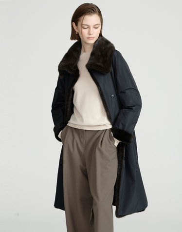 [LUXURY FUR][밍크·위즐][리버시블]블랙 카라 포인트 롱 코트