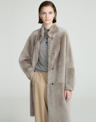[LUXURY FUR][양모피][리버시블]라이트그레이 롱 무스탕