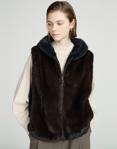 [LF단독][LUXURY FUR][밍크·위즐]블랙 후드 집업 베스트