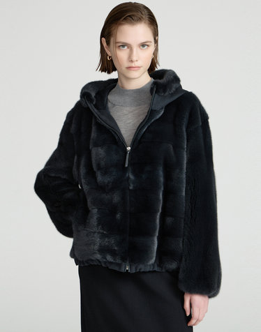 [LF단독][LUXURY FUR][밍크]다크그레이 후드 집업 점퍼형 숏 코트
