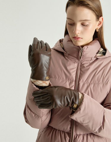 [LUXURY LEATHER][염소가죽]브라운 체크 배색 장갑