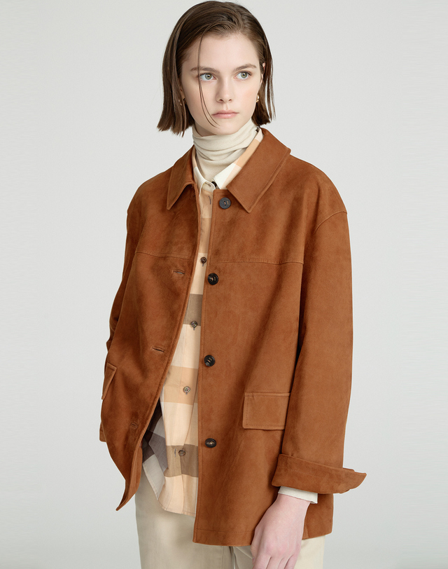 닥스 여성 [LUXURY LEATHER][염소가죽]카멜 스웨이드 자켓 캐멀 착용컷