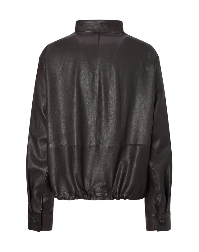 닥스 여성 [LUXURY LEATHER][양가죽]다크브라운 포켓 배색 셔켓형 가죽 자켓 진한 브라운 착용컷