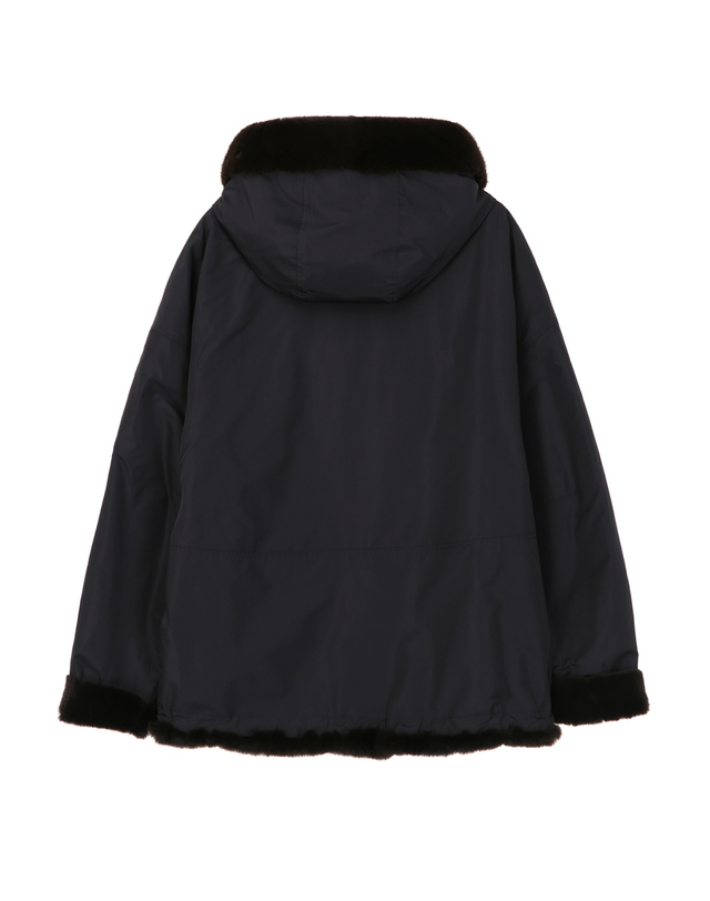 닥스 여성 [LUXURY FUR][밍크·위즐][리버시블]블랙 후드 하프 코트 착용컷