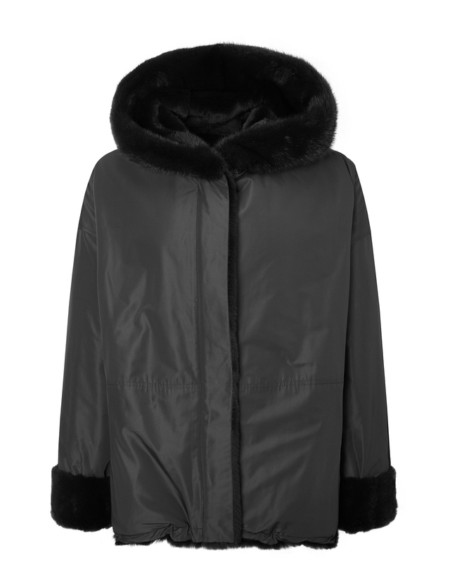 닥스 여성 [LUXURY FUR][밍크·위즐][리버시블]다크브라운 후드 하프 코트 진한 브라운 착용컷