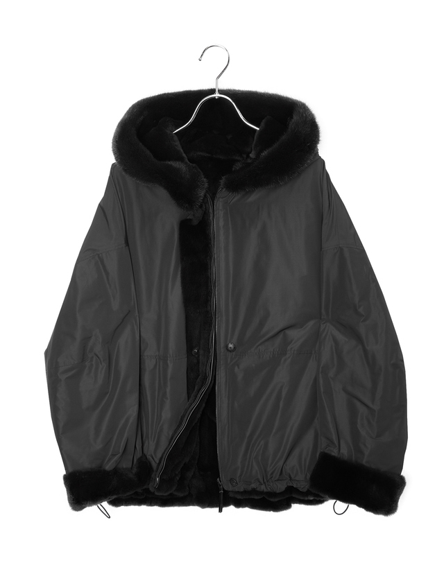 닥스 여성 [LUXURY FUR][밍크·위즐][리버시블]다크브라운 후드 하프 코트 진한 브라운 착용컷