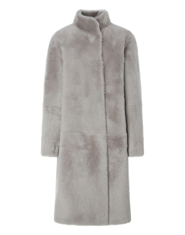 닥스 여성 [LUXURY FUR][양모피][리버시블]라이트그레이 롱 무스탕 밝은 그레이 착용컷