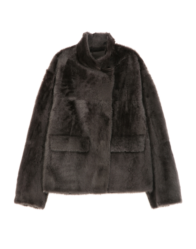 닥스 여성 [LUXURY FUR][양모피][리버시블]차콜그레이 하이넥 하프 무스탕 차콜 그레이 착용컷