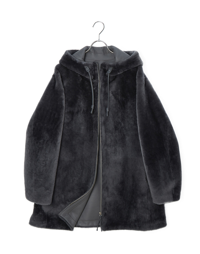 닥스 여성 [LUXURY FUR][양모피]네이비 후드 집업 하프 무스탕 상세