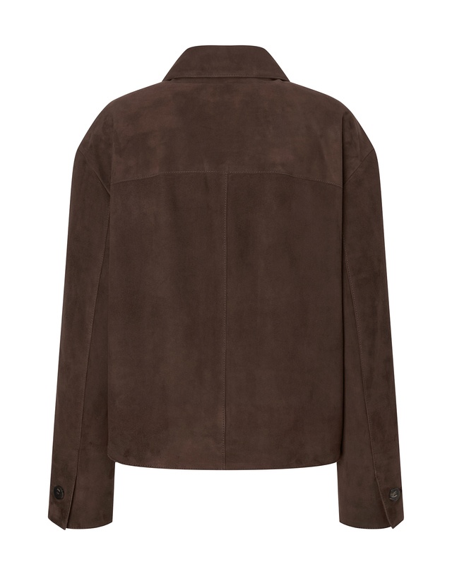닥스 여성 [LUXURY LEATHER][염소가죽]다크브라운 포켓 배색 스웨이드 자켓형 숏 코트 진한 브라운 착용컷