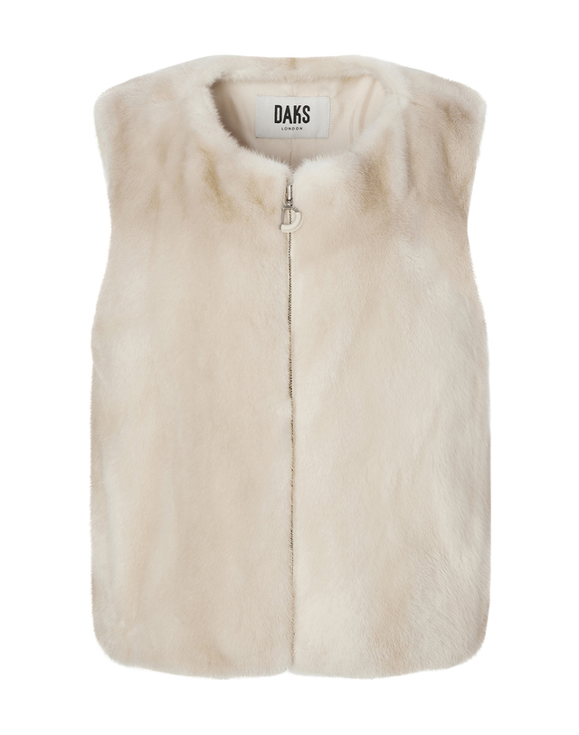 닥스 여성 [LUXURY FUR][밍크]베이지 포켓 배색 집업 베스트 착용컷