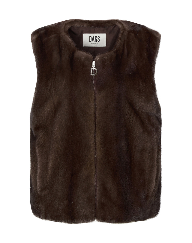 닥스 여성 [LUXURY FUR][밍크]브라운 포켓 배색 집업 베스트 착용컷