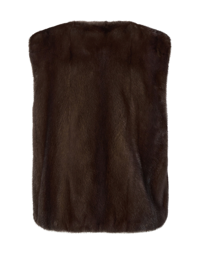 닥스 여성 [LUXURY FUR][밍크]브라운 포켓 배색 집업 베스트 착용컷