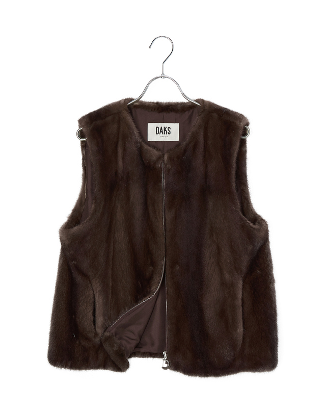 닥스 여성 [LUXURY FUR][밍크]브라운 포켓 배색 집업 베스트 상세