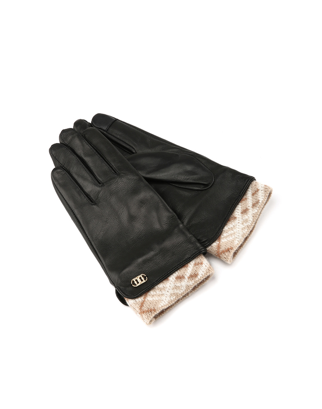 닥스 여성 [LUXURY LEATHER][염소가죽]블랙 체크 배색 장갑 착용컷