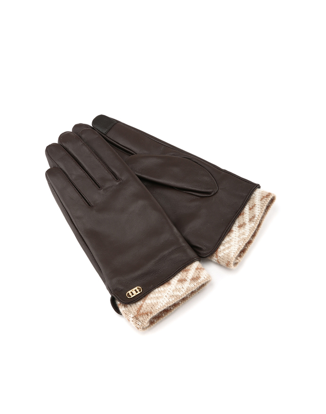 닥스 여성 [LUXURY LEATHER][염소가죽]브라운 체크 배색 장갑 상세