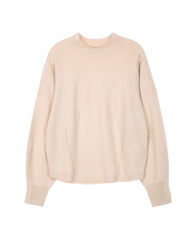 닥스 여성 [캐시미어]라이트베이지 짜임 포인트 긴소매 모크넥 스웨터 밝은 베이지 착용컷