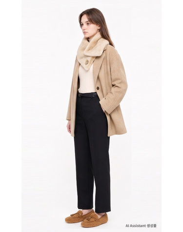 [CASHMERE100%] 베이지 솔리드 캐시미어100 하프 코트
