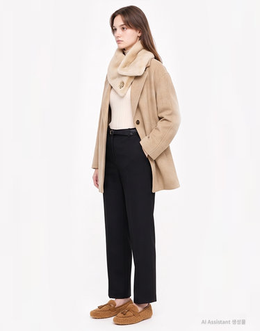[CASHMERE100%] 베이지 솔리드 캐시미어100 하프 코트