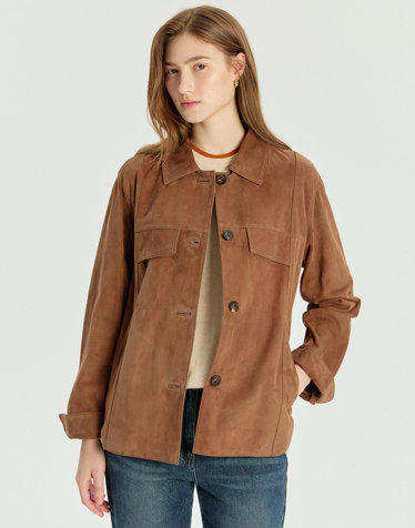 [LUXURY LEATHER] 카멜 스웨이드 양가죽 셔츠형 자켓
