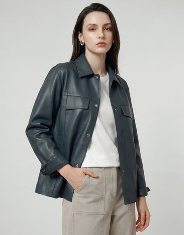 [LUXURY LEATHER] 다크 그린 나파 네이키드 양가죽 셔츠형 자켓
