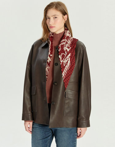 [LUXURY LEATHER] 다크브라운 양가죽 셔츠카라 자켓