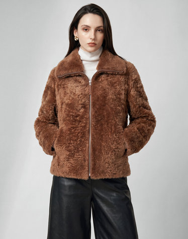 [LUXURY FUR] 카멜 천연모피 세미 컬리 무스탕 리버시블 자켓