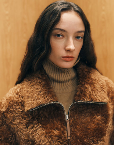 [LUXURY FUR] 카멜 천연모피 세미 컬리 무스탕 리버시블 자켓