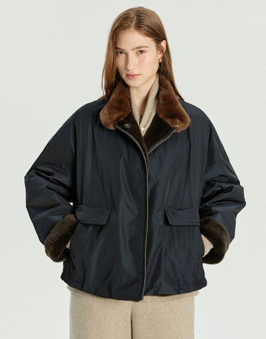 [LUXURY FUR] 다크네이비 밍크카라 리버시블 위즐 자켓
