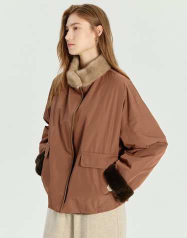 [LUXURY FUR] 라이트브라운 밍크카라 리버시블 위즐 자켓