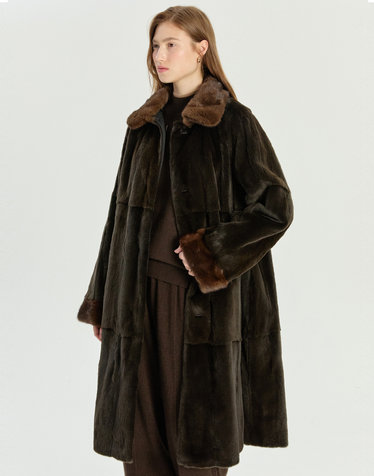 [LUXURY FUR] 블랙 트렌치형 리버시블 위즐 롱 코트 (후드 탈착)