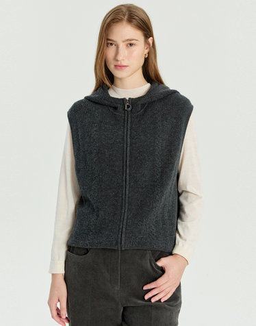 [WOOL100%] 차콜그레이 울100 후드 집업 베스트
