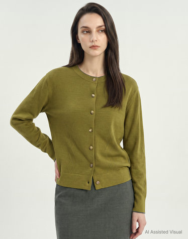 [WOOL100%] 옐로우그린 라인배색 울100 가디건