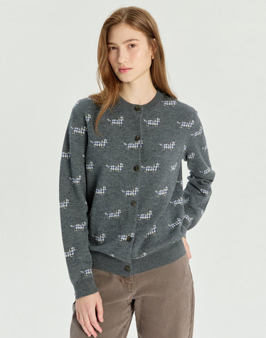 [단독/WOOL100%] 차콜그레이 닥스훈트X하우스체크 울100 가디건