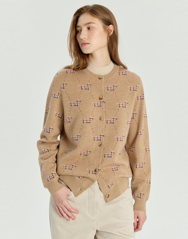 [단독/WOOL100%] 카멜 닥스훈트X하우스체크 울100 가디건